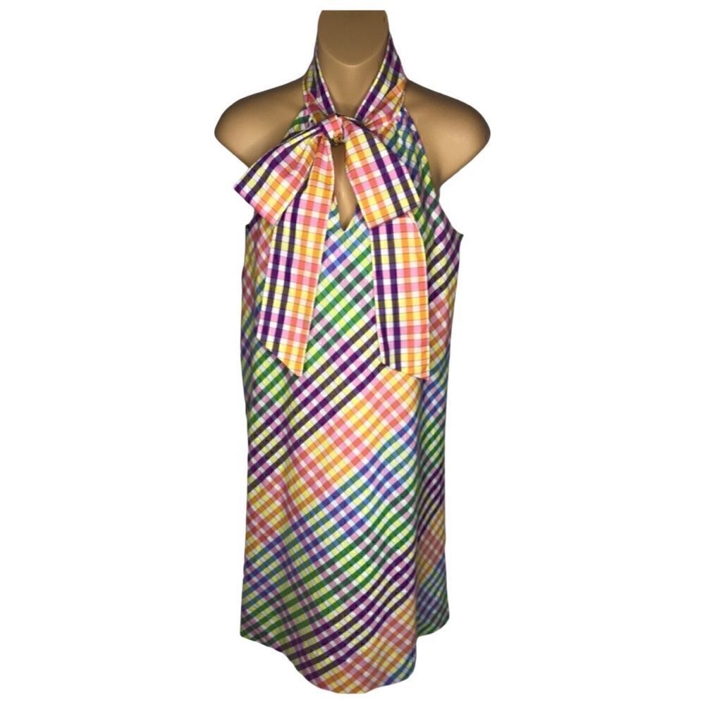 J.Crew Colorful Gingham Tie Sleeveless Shift Dress Size 0